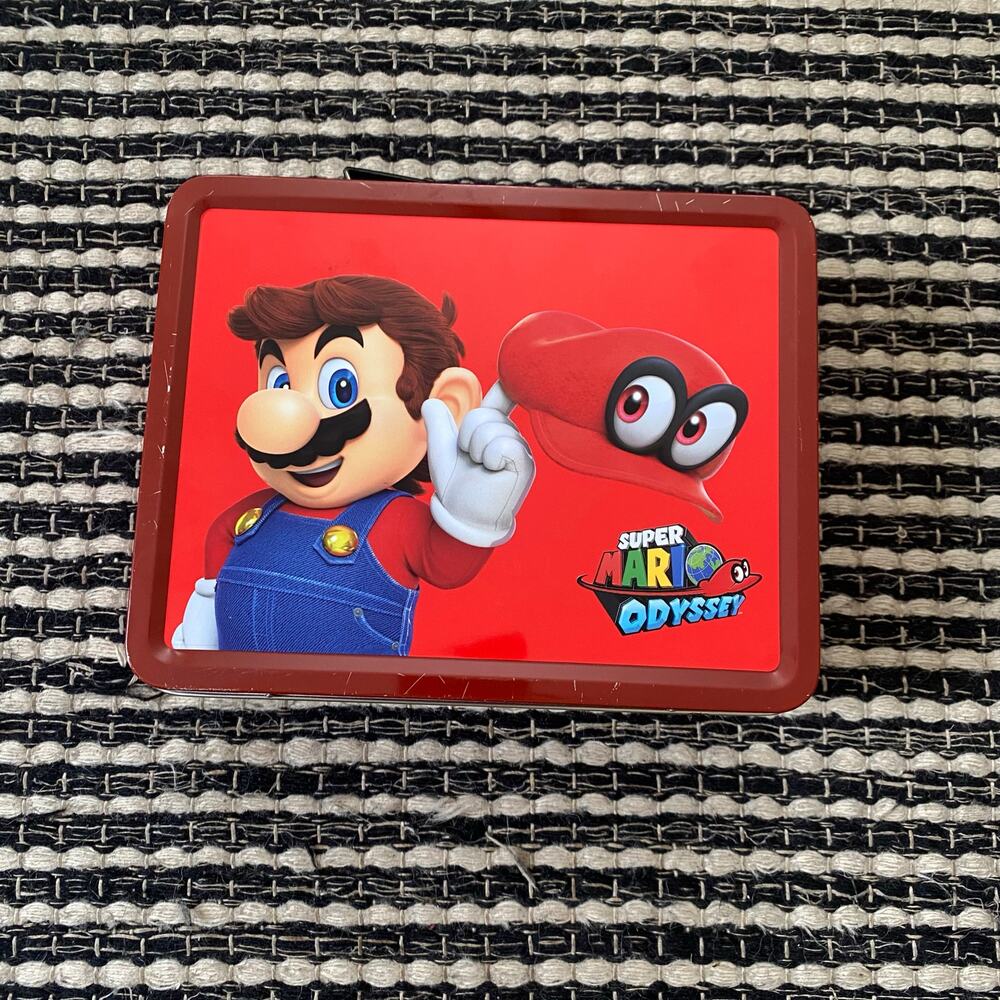 🌿Super Mario Odyssey Red Snap Close Tin Lunch Storage Box